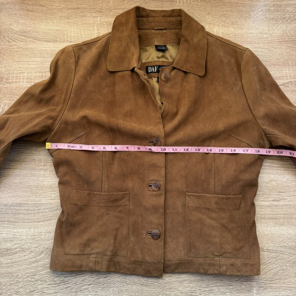 Vintage 90s Suede Leather Jacket Brown DAF David Fahner Medium - Picture 8 of 10